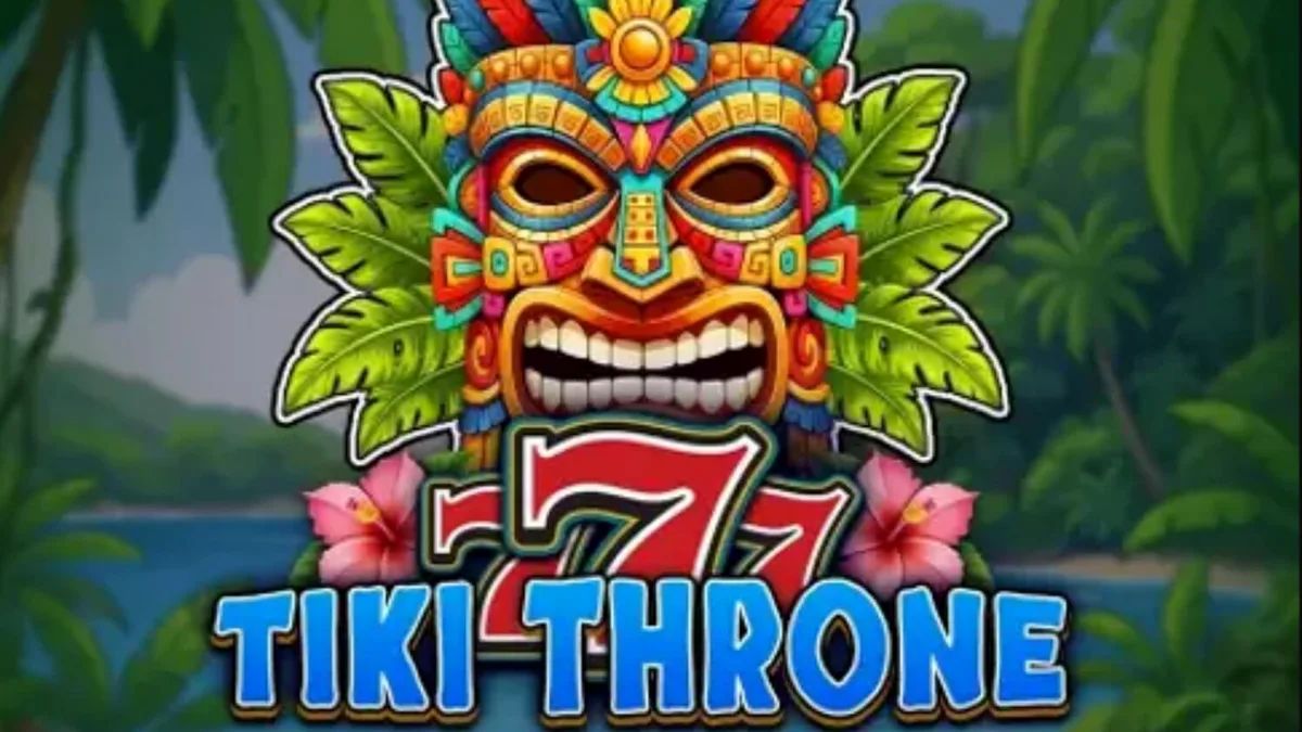 777 Tiki Throne slot game symbols and tropical background